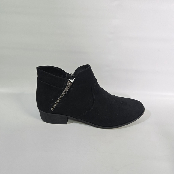 Sun + Stone Black Western Moto Ankle Booties Zip Faux Suede Block Heel Size 12 - Picture 2 of 10